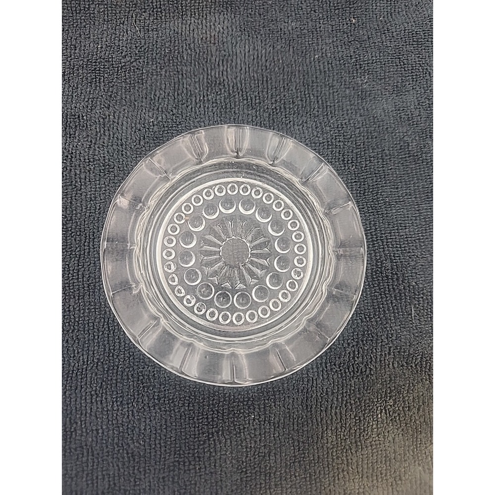 1950's Vtg‎ Federal Glass Round Clear Ashtray #2707 Circular Bubble Pattern